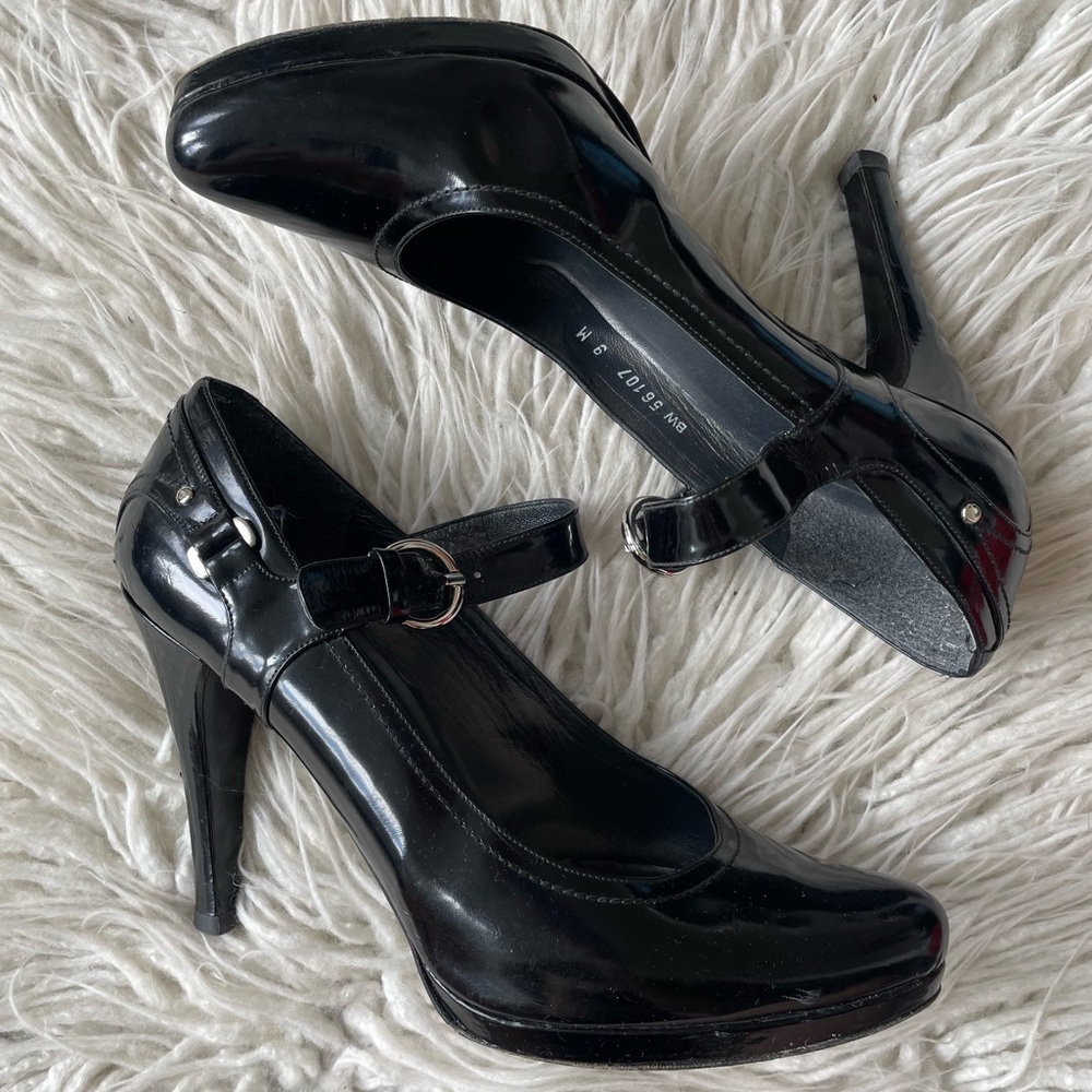 Stuart Weitzman Black Patent Leather Platform Mary Jane High Heel Pumps Size 9